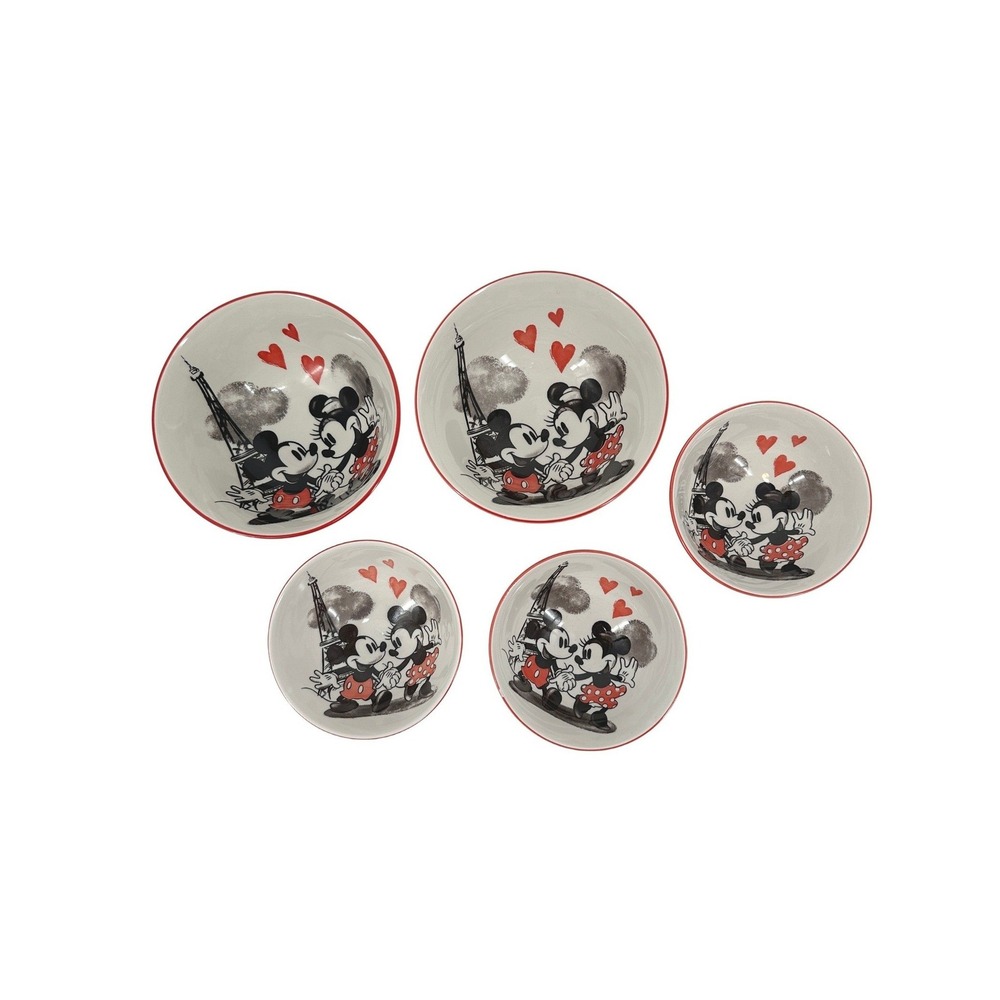 Disney Mickey Minnie Mouse Love in Paris Eiffel Tower Heart Bowls‎ Set 5 Red